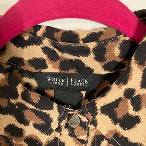 White House Black Market 100% Silk Leopard Print Shirt